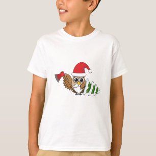 Camiseta Lechuza navidad con hacha y pino nevado