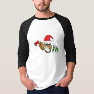 Camiseta Lechuza navidad con hacha y pino nevado