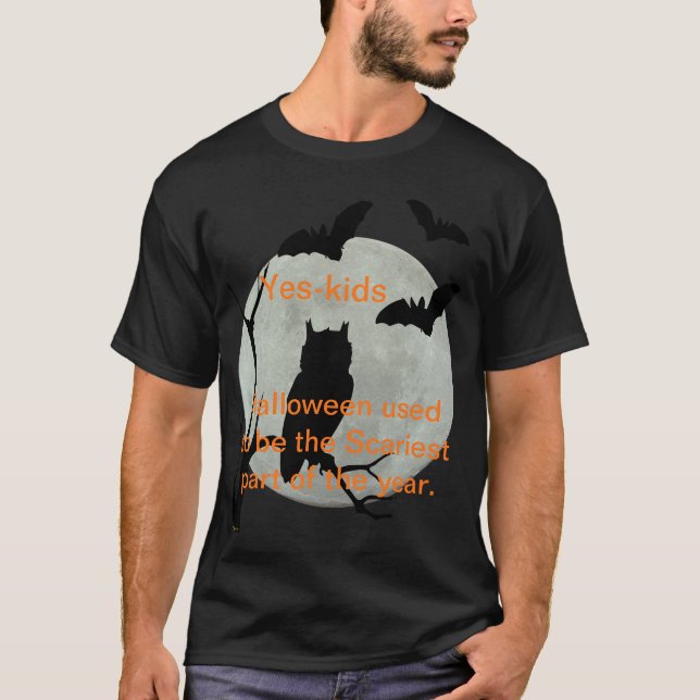 Camiseta Lechuza negra de Halloween y murciélagos (Anverso)