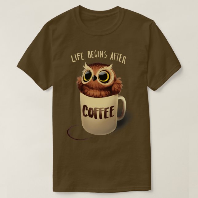 Camiseta Lechuza Nocturno Fluffy Cute Bird Mañana Café (Diseño del anverso)