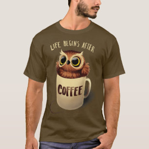 Camiseta Lechuza Nocturno Fluffy Cute Bird Mañana Café