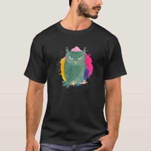 Camiseta Lechuza Pequeña Cuidada Con Splash De Color
