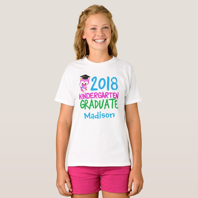 Camiseta Lechuza Rosa Personalizado Graduada De Jardín De N (Anverso completo)