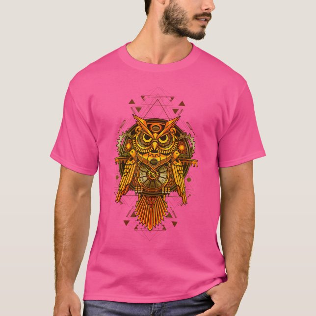 Camiseta Lechuza Steampunk Mecánica. (Anverso)