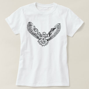 Camiseta Lechuza voladora tribal blanca y negra