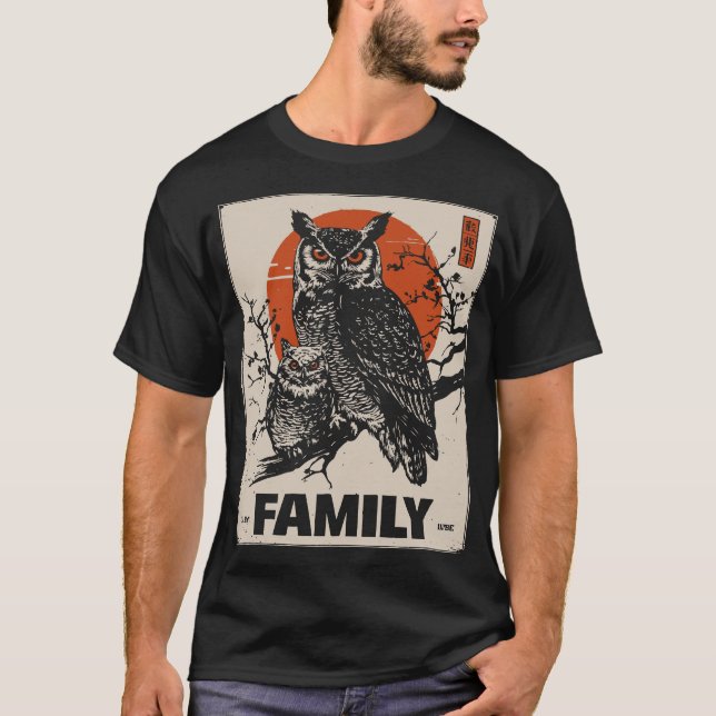 Camiseta Lechuza y lechuza bovina - Familia salvaje vigilan (Anverso)