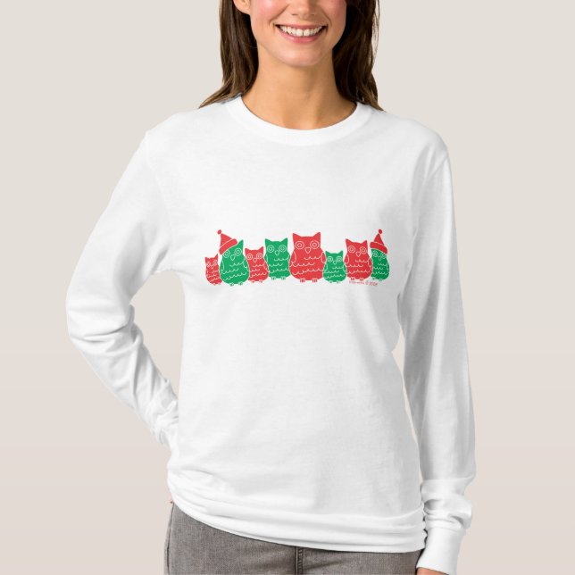 Camiseta Lechuzas rojas y verdes (Anverso)