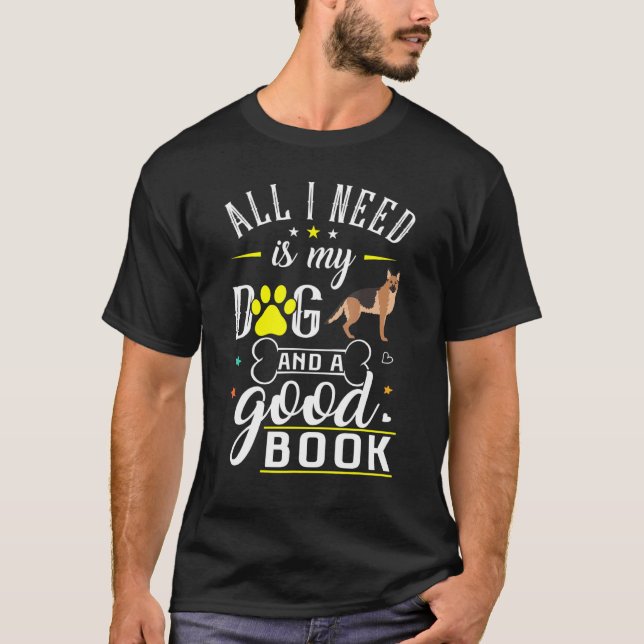 Camiseta Lector alemán de libros de perro pastor (Anverso)
