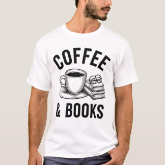 Camiseta Lector de Arte de Línea Minimalista de Café y Libr