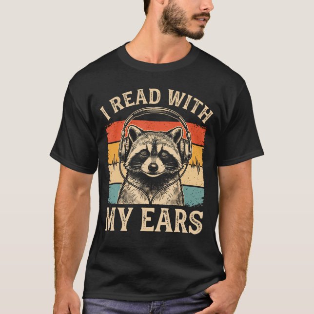 Camiseta Lector de audiolibros Amante de los libros Mapache (Anverso)
