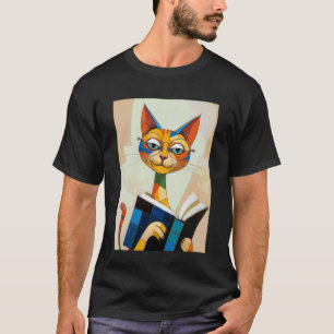 Camiseta Lector de gato cubista arte boho libresco