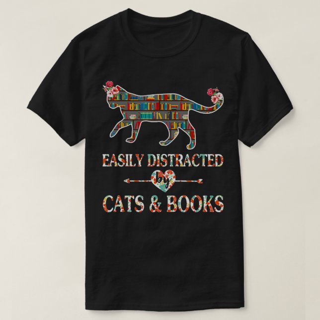 Camiseta Lector de libros de aficionados al gato Distraído  (Diseño del anverso)