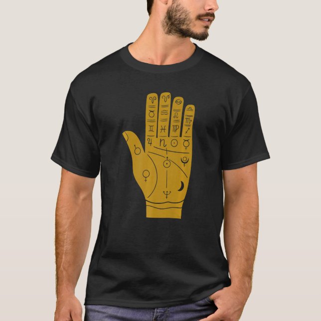 Camiseta Lector de palma Símbolo oscuro estético de grunge  (Anverso)