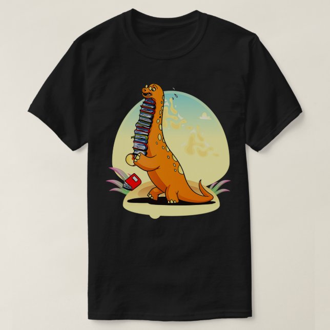 Camiseta Lectura bibliotecaria de biblioteca de dinosaurios (Diseño del anverso)