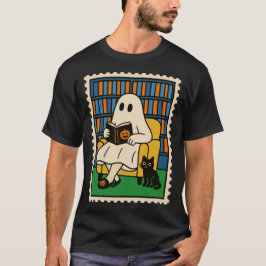 Camiseta Lectura de fantasma suave en biblioteca con gato n