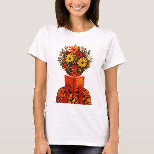 Camiseta Lectura floral afro de mujer Mind Grow Soul SVG PN