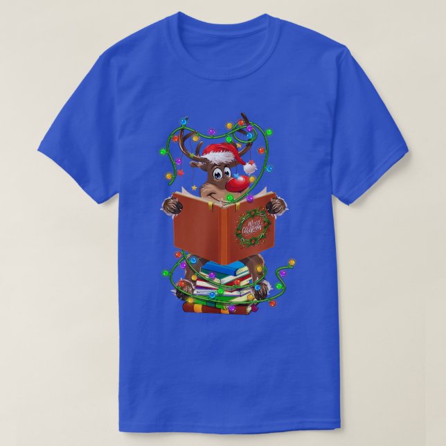 Camiseta Lecturas de renos Libros Navidades Luces Ornamento (Diseño del anverso)