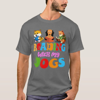 Camiseta Leer con mis perros Divertido perro Libro de la fa