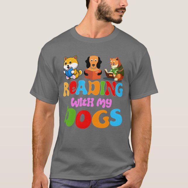Camiseta Leer con mis perros Divertido perro Libro de la fa (Anverso)