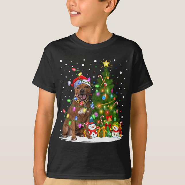 Camiseta Leer el árbol de navidad Staffordshire Bull Terrie (Anverso)