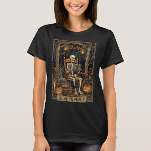 Camiseta Leer en paz Skeleton Halloween Leer Libros Prohibi