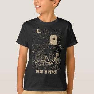 Camiseta Leer en paz Skeleton Leer libros Graciosos Hallowe