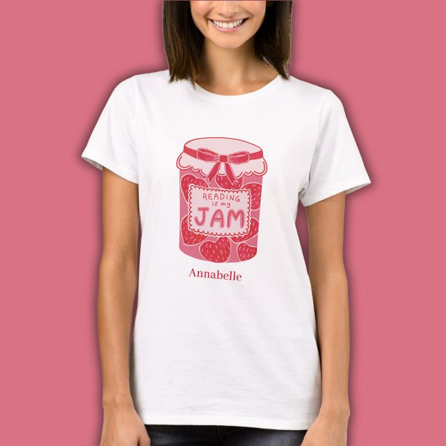 Camiseta Leer es mi amante del libro de mermeladas (Custom t-shirt for book lovers with strawberry jam jar Reading is My Jam and personalized text)