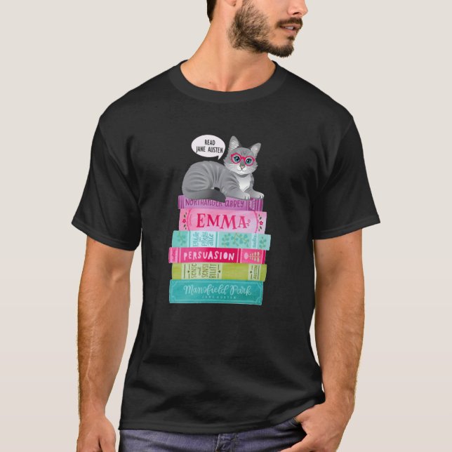 Camiseta Leer Jane Austen Cat Glasses Book Club Romantic No (Anverso)