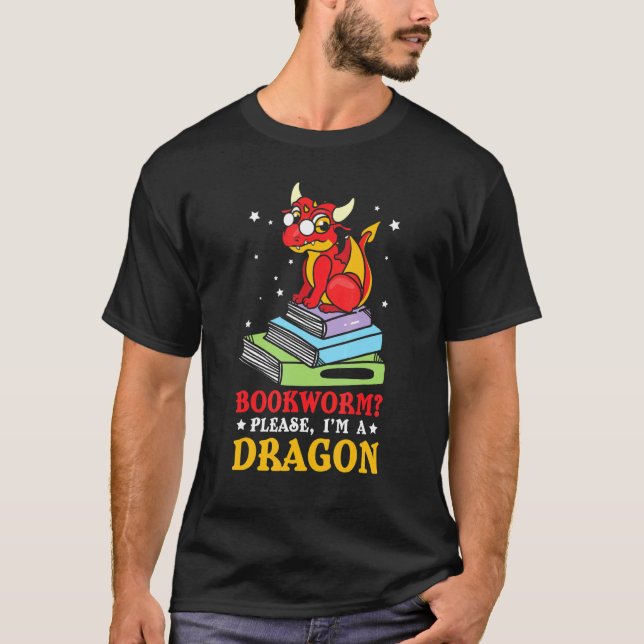 Camiseta Leer libro libra gusano dragón dice fantasía (Anverso)