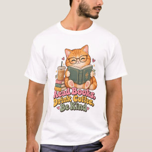 Camiseta leer libros beber café ser amable, lindo gato ging