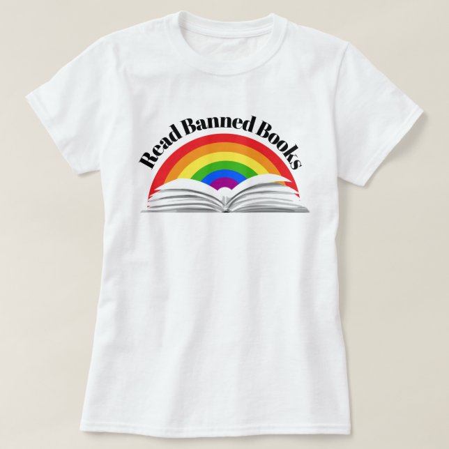 Camiseta Leer libros prohibidos Arcoiris (Diseño del anverso)