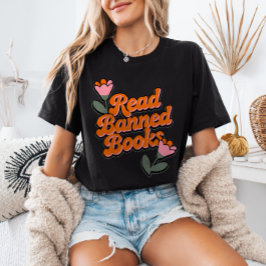 Camiseta Leer Libros Prohibidos Retro Minimalista Floral Am