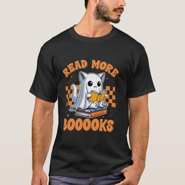 Camiseta Leer más libros Fantasma de gatos de Groovy Hallow (Anverso)