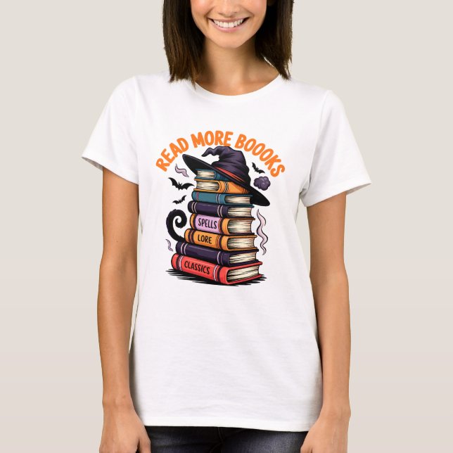 Camiseta Leer más libros Gracioso Gorra de brujas Spooky li (Anverso)