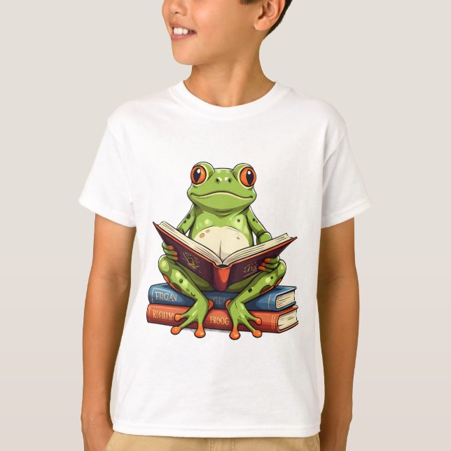 Camiseta Leer un libro de rana (Anverso)