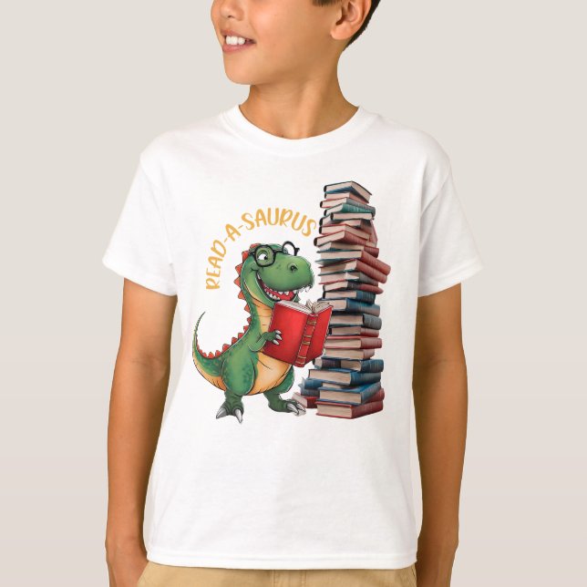 Camiseta Leer un saurus lecturas divertidas de dinosaurios (Anverso)