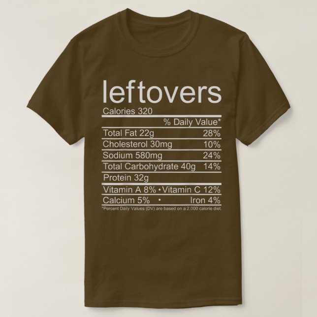 Camiseta Leftovers Nutrition Facts Funny Thankending T-Shi (Diseño del anverso)