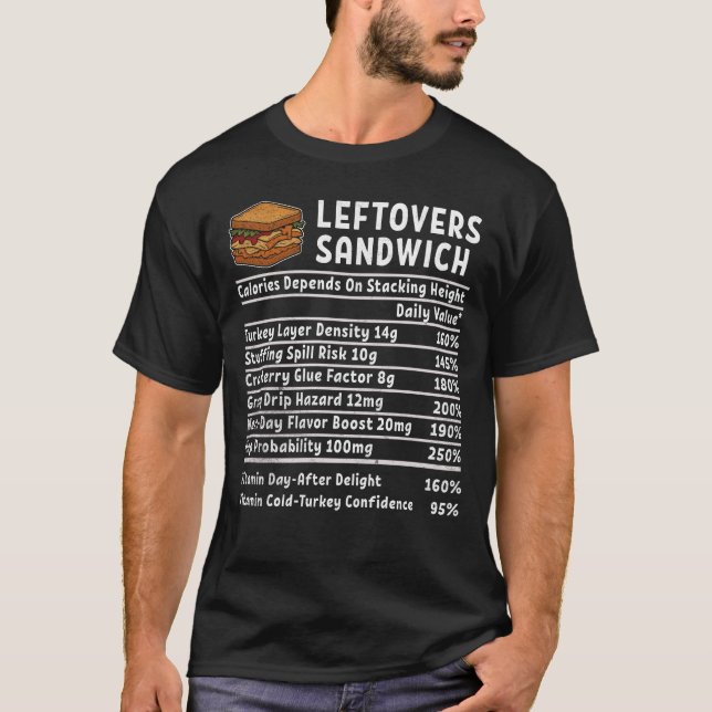 Camiseta Leftovers Sandwich Thanksgiving Recipe Nutrition (Anverso)