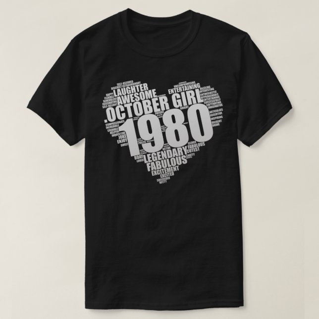 Camiseta Legendario Chica de octubre de 1980 Impresionante  (Diseño del anverso)