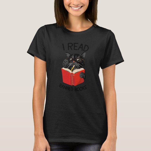 Camiseta Leí libros prohibidos Black Cat Reader Bibliotecar (Anverso)