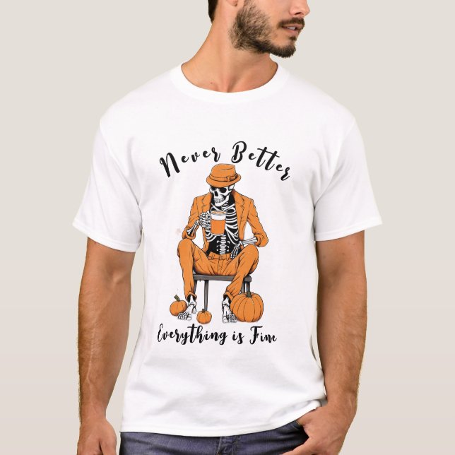 Camiseta Lema de Halloween Viviendo Tee Muerto, Espeluznant (Anverso)