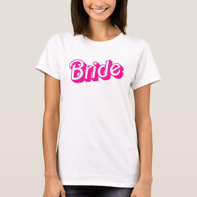 Camiseta Lema de la novia blanca rosada en Barbiecore (Anverso)
