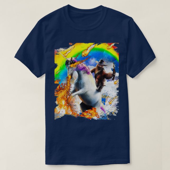 Camiseta Lema De Vaquero En El Incendio De Iris Unicornio (Diseño del anverso)
