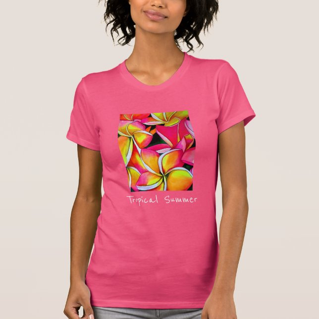 Camiseta Lema tropical de verano arte floral frangipani (Anverso)