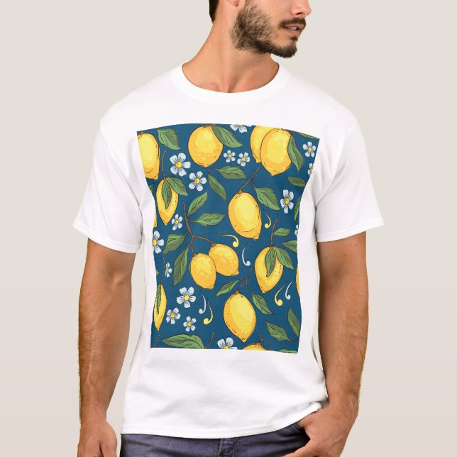 Camiseta Lemones Amarillos: Patrón de fruta tropical. (Anverso)