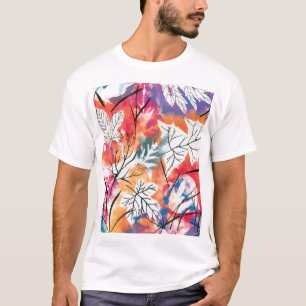 Camiseta Lemones dibujados a mano, patrón de hojas azules.