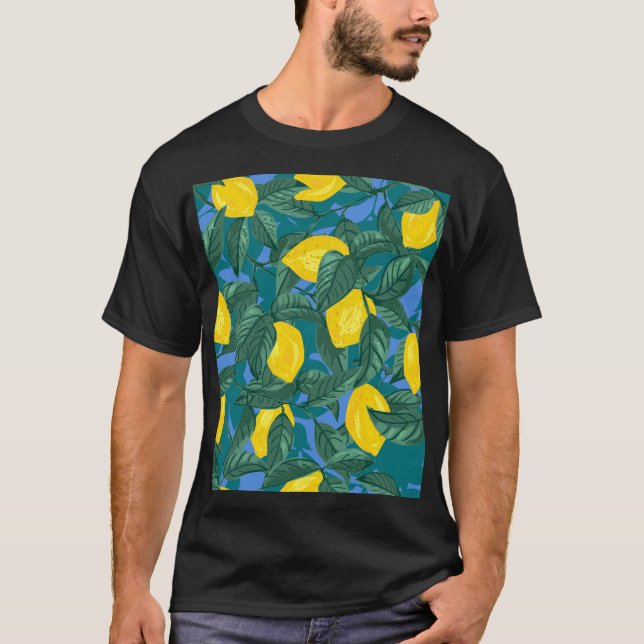 Camiseta Lemones, hojas: patrón cítrico tropical. (Anverso)