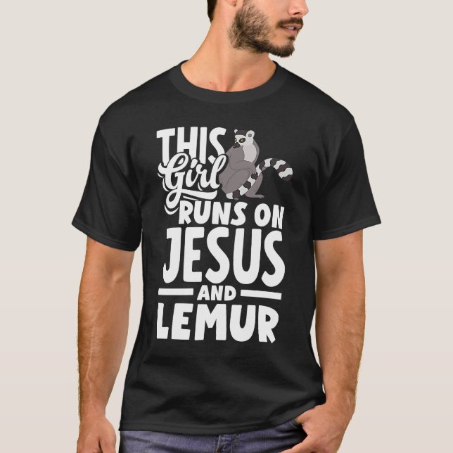 Camiseta Lemur Animal Este Chica Corre Sobre Jesús Y Lemure (Anverso)