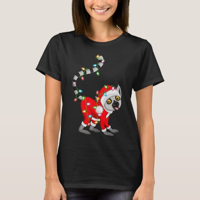Camiseta Lemur Christmas Lights Santa Costume Cute Animal X (Anverso)