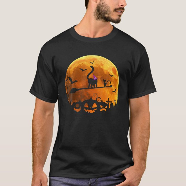 Camiseta Lemur Costume Witch Riding Broom Moon Halloween (Anverso)